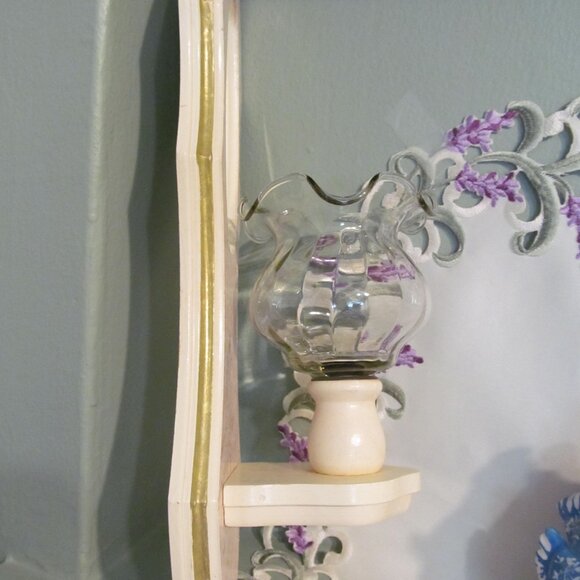 Home Interiors Sconce Ruffled Edge Glass Candle Holder Mirrored Pink Marble Look - Picture 9 of 16